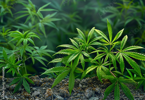 Marijuana leaves, cannabis on a dark background, beautiful background, indoor cultivation © oneli