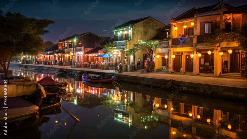 Night view of the canal in Hoi An ancient town, Vietnam, Hoi An ancient town riverfront, AI Generated Night view of the canal in Hoi An ancient town, Vietnam, Hoi An ancient town riverfront, AI Generated