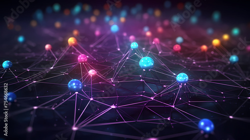 Dark background with polygonal connections, network connection concept
