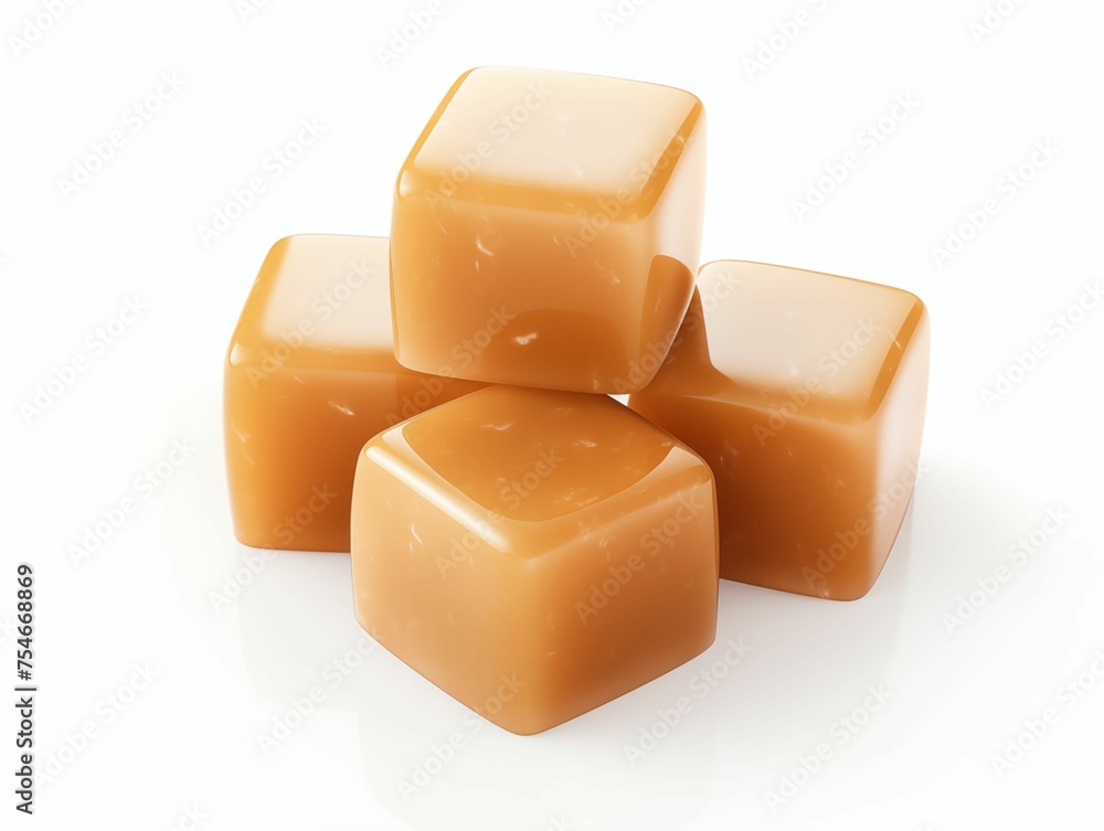 Pile of Caramel Cubes Isolated on White Background. Generative AI Pile of Caramel Cubes Isolated on White Background. Generative AI