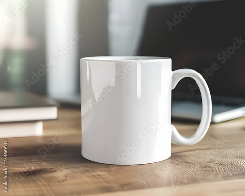 Mockup of white coffee mug on white background.