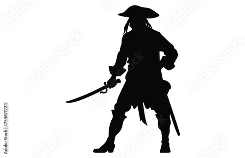 Pirate Poses Vector Silhouette, Pirate in action with sword, pirate silhouettes, 