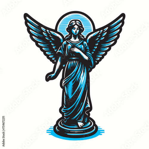 angel statue with wings flying hand drawn art style vector illustration