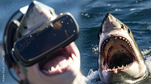 shark with vision virtual reality sunglass solid background