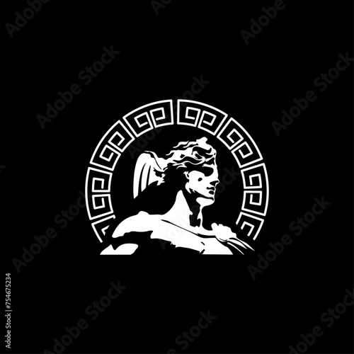 mercury god with ancient greek circle border frame