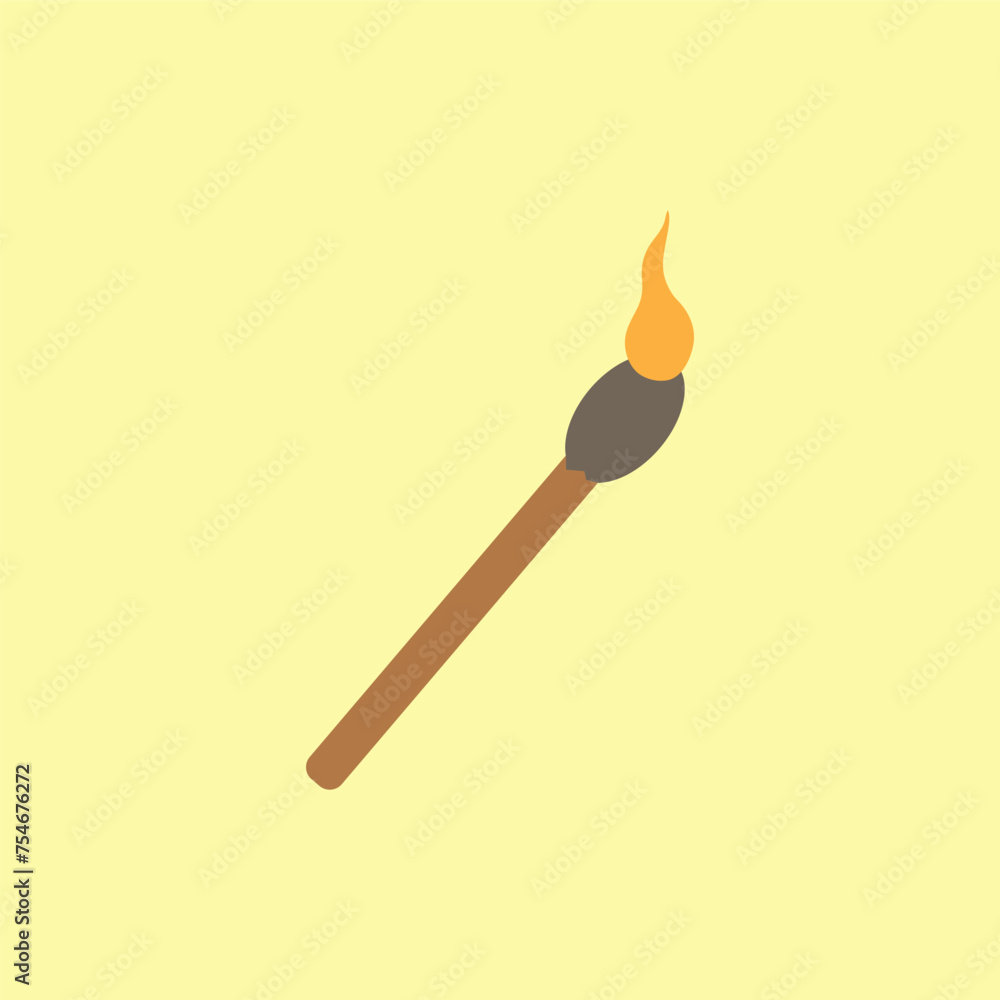 Burning match stick vector illustration on yellow background Burning match stick vector illustration on yellow background