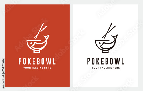 Poke Fish Bowl line art logo design inspiration