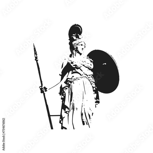 Silhouette of Athena Minerva with Shield and Spear  , The Beauty Greek Roman Goddess Logo Design