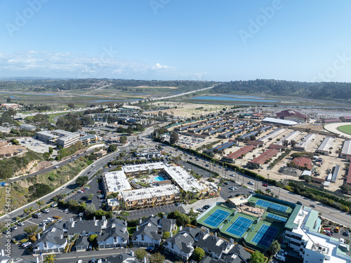 Aerial view of Solana Beach  coastal city in San Diego County  South California. USA