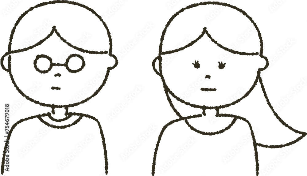 やさしいタッチの男性と女性の線画イラスト_1 やさしいタッチの男性と女性の線画イラスト_1