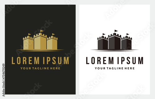 Authentic Castle 3 Tower Fortress silhouette logo design inspiration