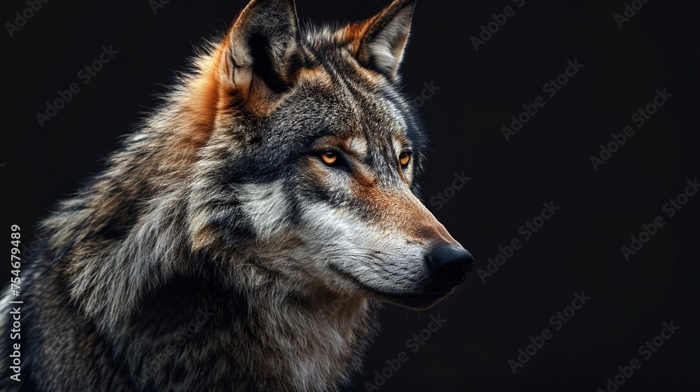  Portrait of Adult Wolf on Black Background, Generatively Created