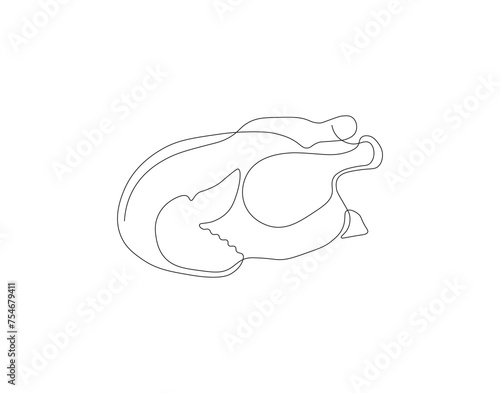 Continuous Line Drawing Of Chicken Meat. One Line Of Whole Chicken. Chicken Meat Continuous Line Art. Editable Outline.