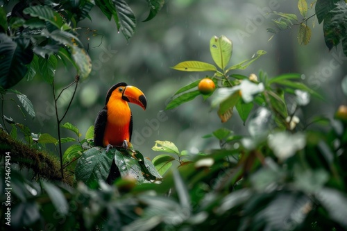Brightly colored toucans perched in the Amazon rainforest