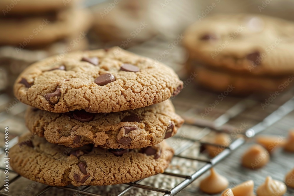 Stack of chocolate chip cookies on a table