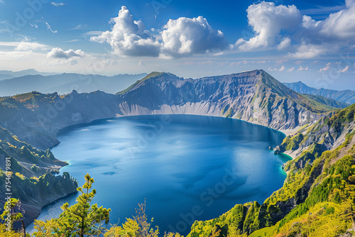 A beautiful volcano crater lake photo