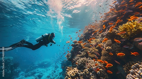 Scuba Diving in Tropical Ocean  Coral Reef Sea Underwater Adventure  AI-Generated