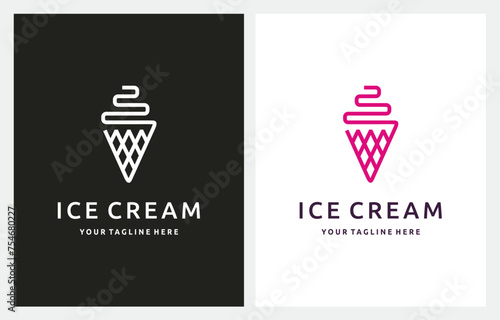 Ice Cream Line Art Minimalist logo design vector icon pink color