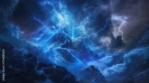 Nature force background lightnings in stormy sky 8k