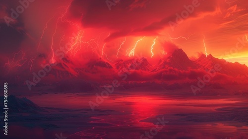 Nature background - lightnings in red sky 8k © Muhammad