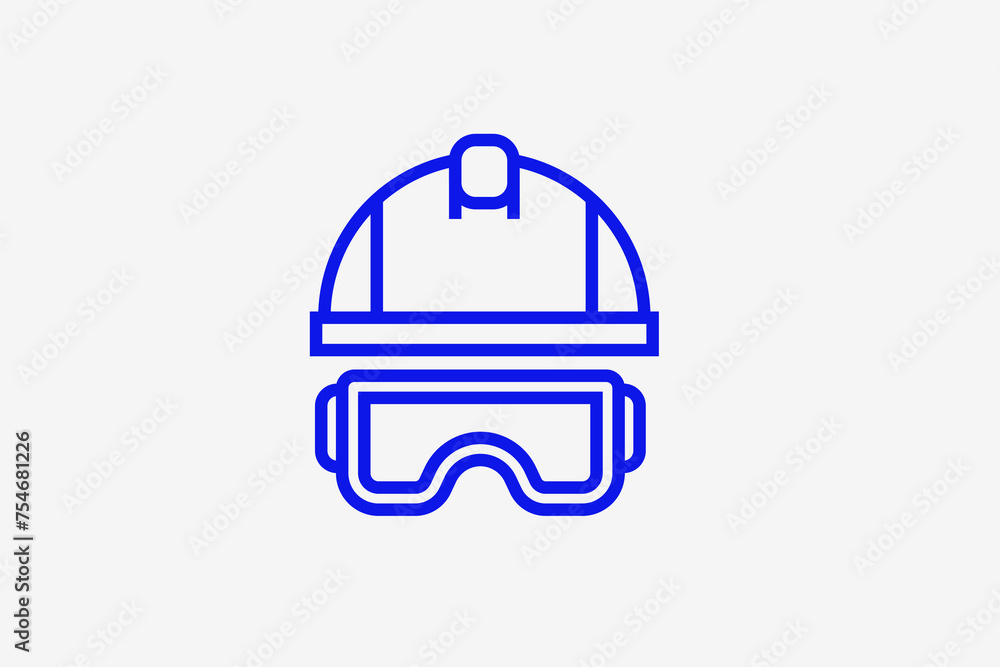 work helmet and glasses illustration in line style design. Vector illustration. work helmet and glasses illustration in line style design. Vector illustration.