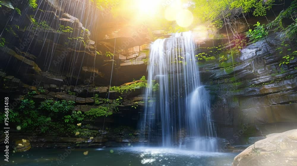 Scene of a waterfall in the forest animation video looping motion Scene of a waterfall in the forest animation video looping motion