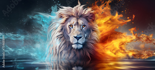 An animal with a lion body and a phoenix head  Realistic photo  ai generative