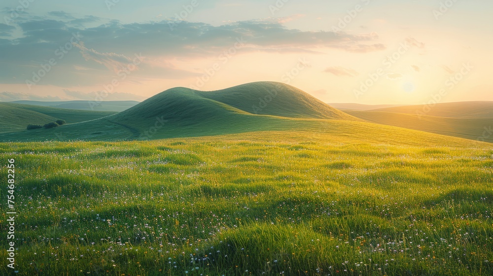 Obraz premium A beautiful meA beautiful meadow with hills.adow with hills.