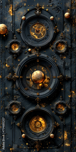 Detailed view of a steampunk vault door, generative ai