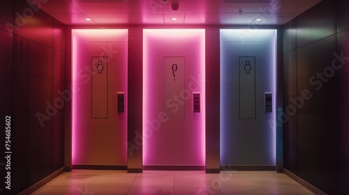 Gender-Neutral Restroom Signage A modern facility featuring gender-neutral restroom signage, promoting inclusivity and respect for all gender identities. 8k © Muhammad