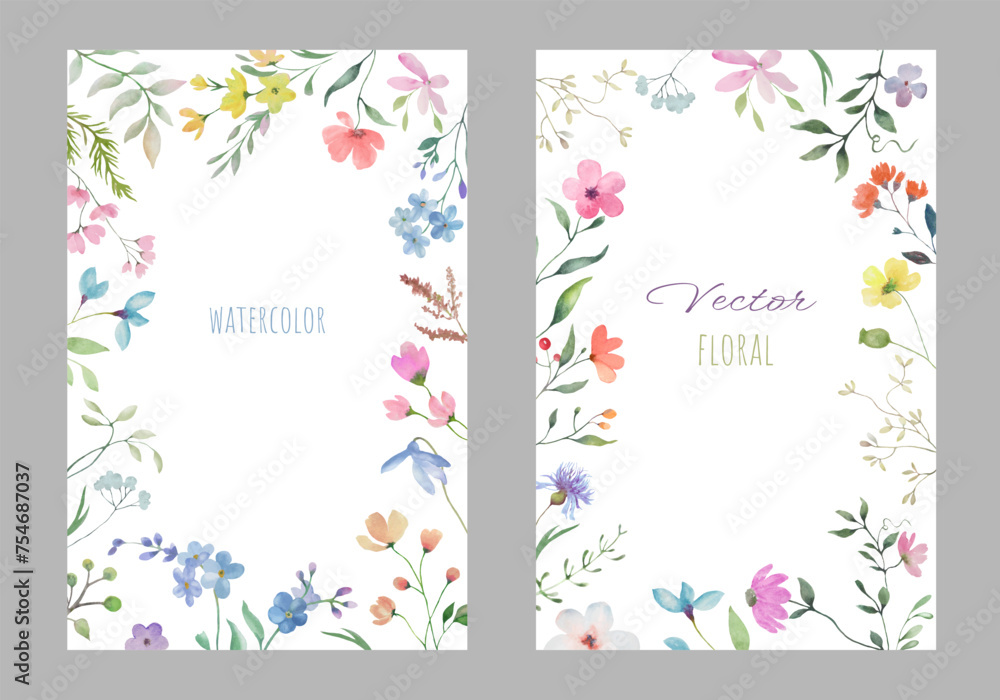 Waterccolor background set. Hand drawn floral illustration. Vector EPS.