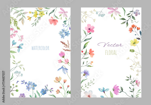 Waterccolor background set. Hand drawn floral illustration. Vector EPS.