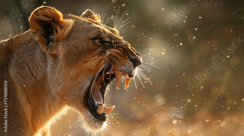  Lioness Displaying Dangerous Teeth, Generated by AI