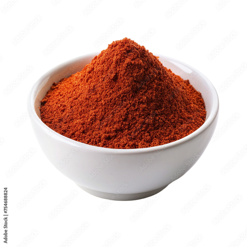 Paprika powder in a white bowl isolated on transparent background. Paprika powder in a white bowl isolated on transparent background.