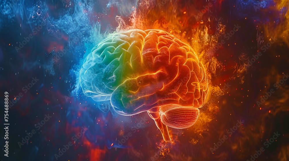 Rainbow human brain explosion, World Mental Health Day. generative ai - obrazy, fototapety, plakaty 