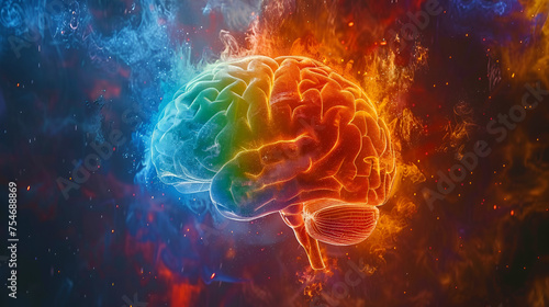 Rainbow human brain explosion, World Mental Health Day. generative ai © Malaika