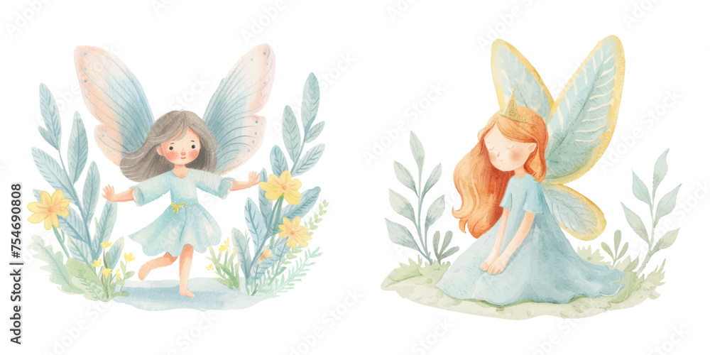 Obraz premium cute fairy watercolour vector illustration