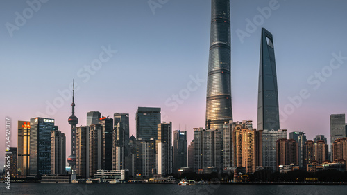 Photography shanghai city skyline at sunset