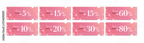 春のセールに使える桜とピンクグラデーションのクーポンベクターアイコンセット（割引率別）2