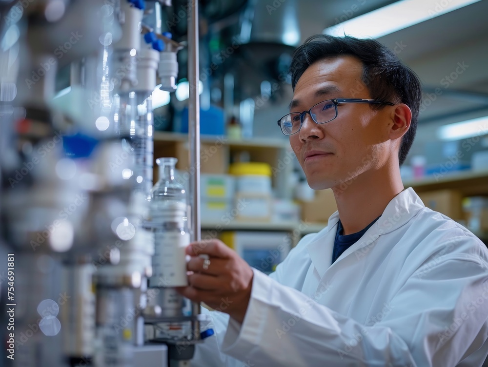 Asian scientist discovering a breakthrough in renewable energy, lab excitement, innovation Asian scientist discovering a breakthrough in renewable energy, lab excitement, innovation