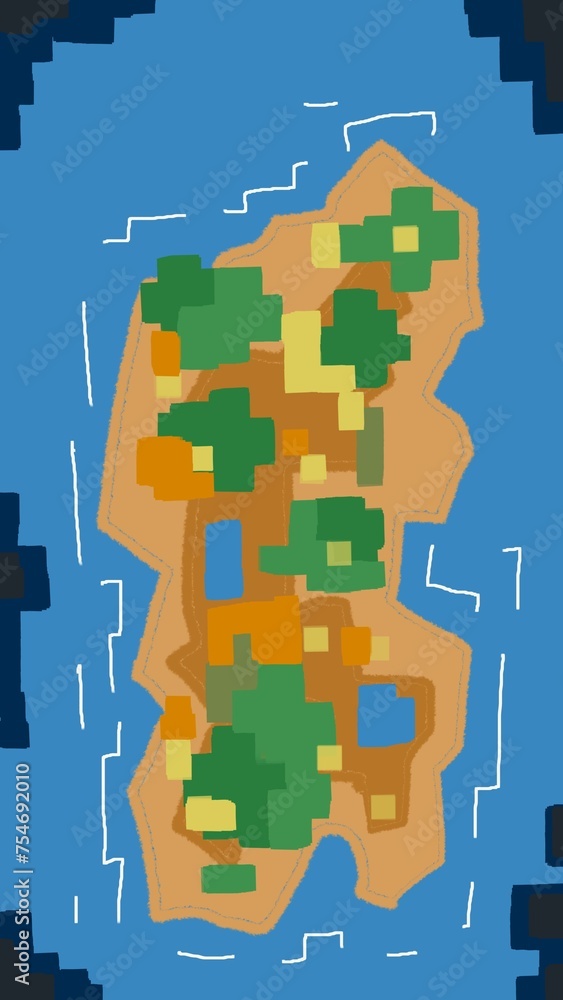 Map of the tropical island of pixel block style island in the ocean ...