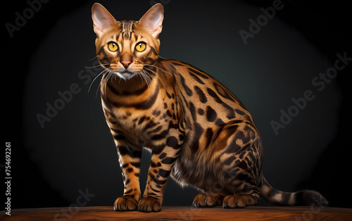 Bengal cat portrait. Bengal cat on the black background 