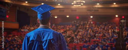 Immigrant valedictorian, inspiring journey captivates audience in school auditorium.