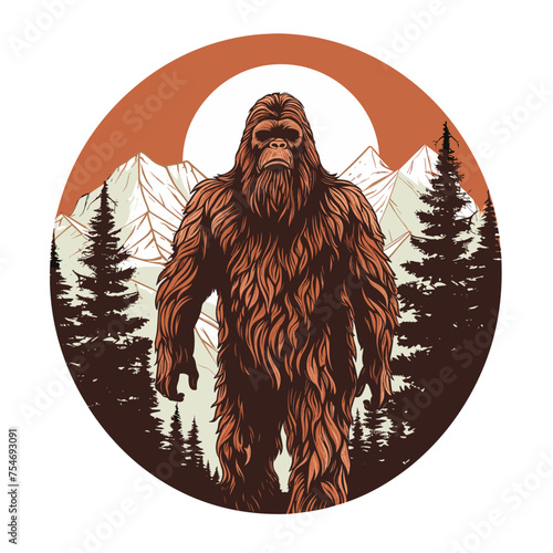 Sasquatch im Nadelwald Illustration Vektor photo