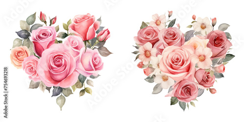 rose heart bouquet watercolor vector illustration