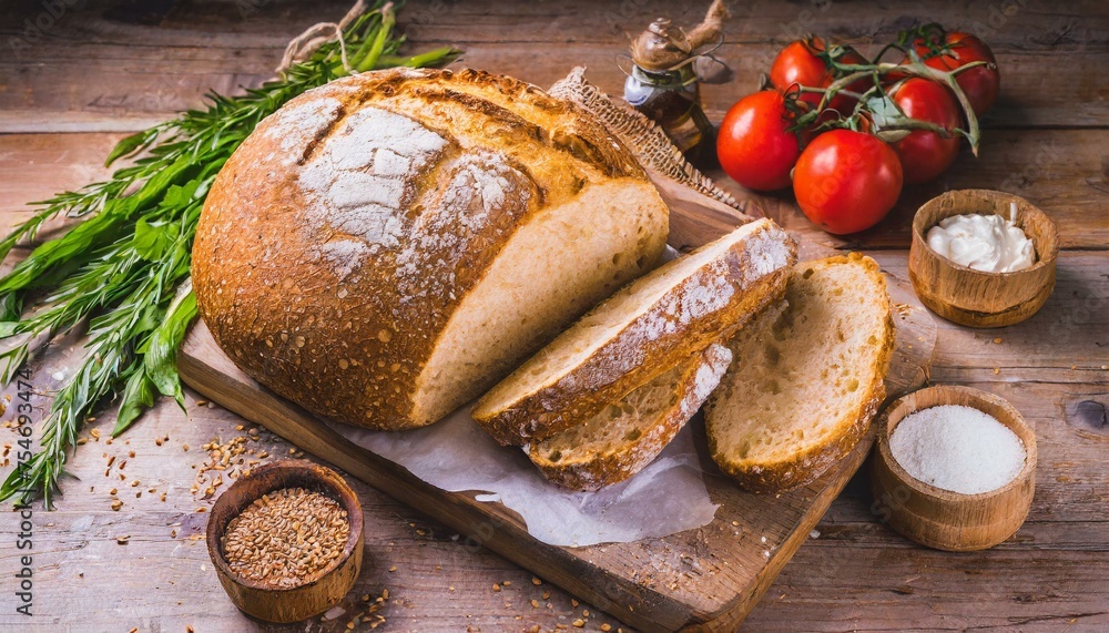 country bread cut into slices on a rustic table country bread cut into slices on a rustic table
