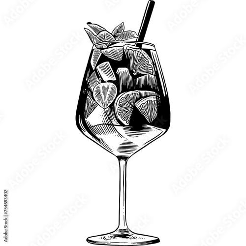 Hand drawn Sangria Cocktail Drink Sketch Illustration