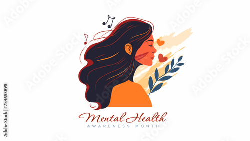Mental Health Awareness Month. vector illustration with a mental health concept featuring an illustration of a woman undergoing therapy with floral decoration. Care about mental health. Increase aware