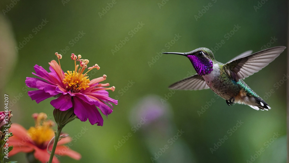 Naklejka premium Photo hummingbird at flight with colorful iridescent plumage and blurred generative ai