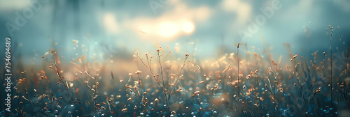 A close up white flowers at sunset or sunrise,  dry grass on blurry background Id,eal for nature-themed designs,Soft gently wind grass flowers in aesthetic nature,grass on a blurry bokeh, photo